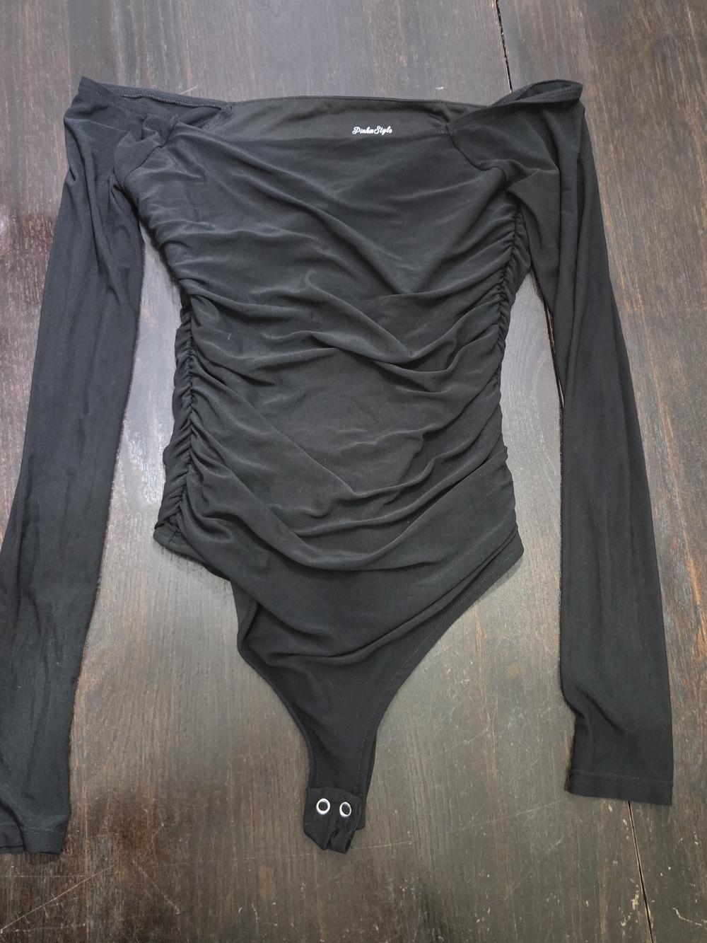 Off-Shoulder Ruched Long-Sleeve Bodysuit - Black
